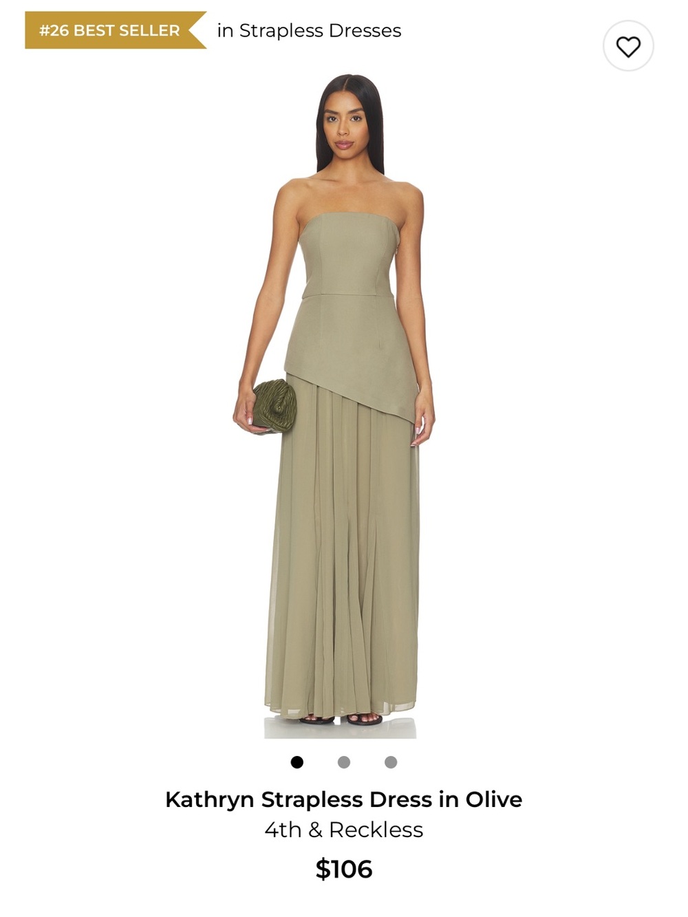 Kathryn Strapless Dress in Olive medium $70 OBO